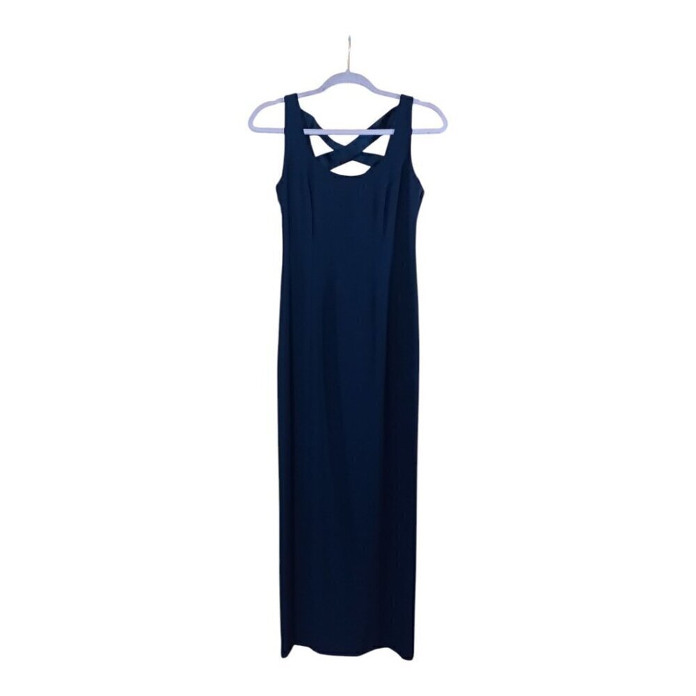 Laundry by Shelli Segal Navy Blue Maxi Dress Criss Cross Back Formal Gown Size 2